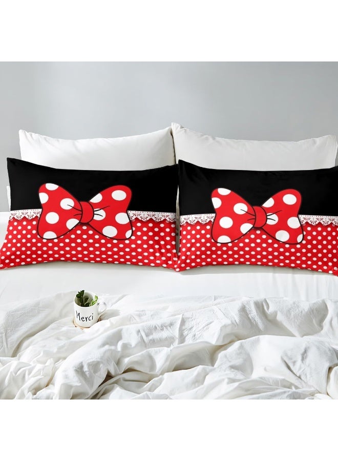 Homewish Bowknot Comforter Set Twin Size, White Dots Bedding Set 2pcs for Kids Teens Girls Boys Room Decor, Romantic Princess Style Quilt Set Red and Black Duvet Insert with 1 Pillowcase - Image 3